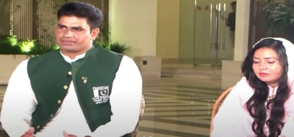 Arshad Nadeem gives credit to his wife for the historic win. Arshad Nadeem gives credit to his wife for the historic win